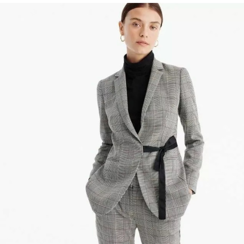 J. Crew tie-front blazer in lady glen plaid